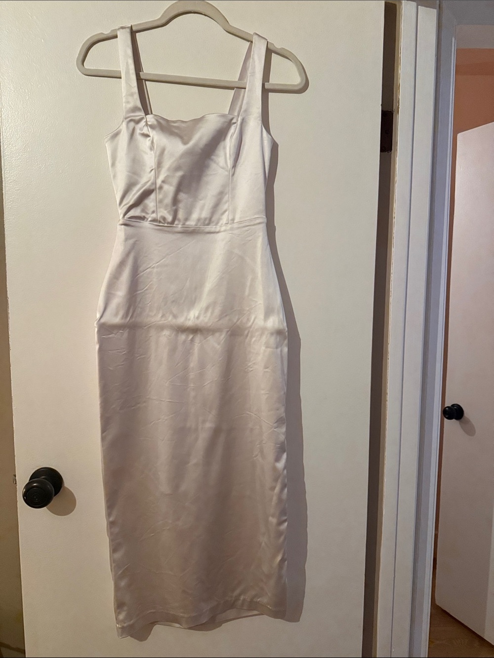 White Satin Square-Neck Midi Dress
